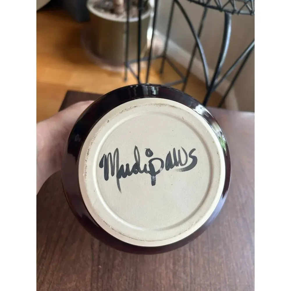 Mudipaws Pottery ceramic treat jar topped w/ a dachshund by artist Debi Manduca